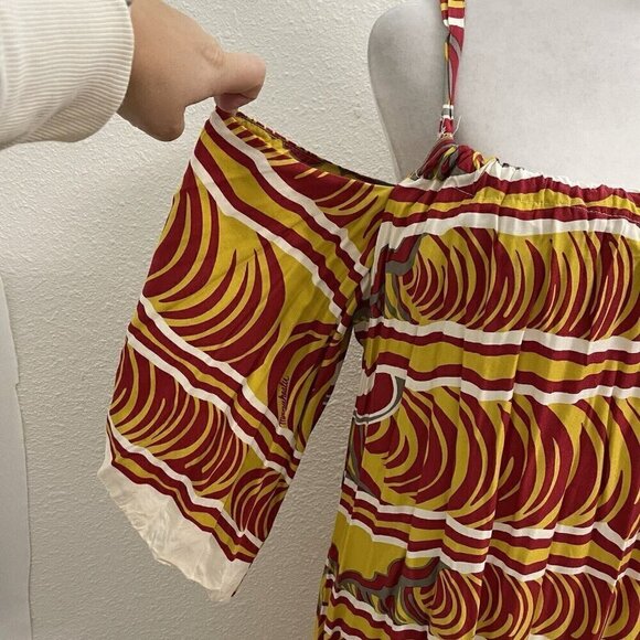 Manuheali'i Hawaiian Cold Shoulder Abstract Swing Dress Red Yellow size XL - Picture 5 of 7